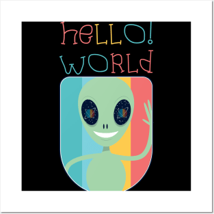 Funny Alien UFO :Hello! World Posters and Art